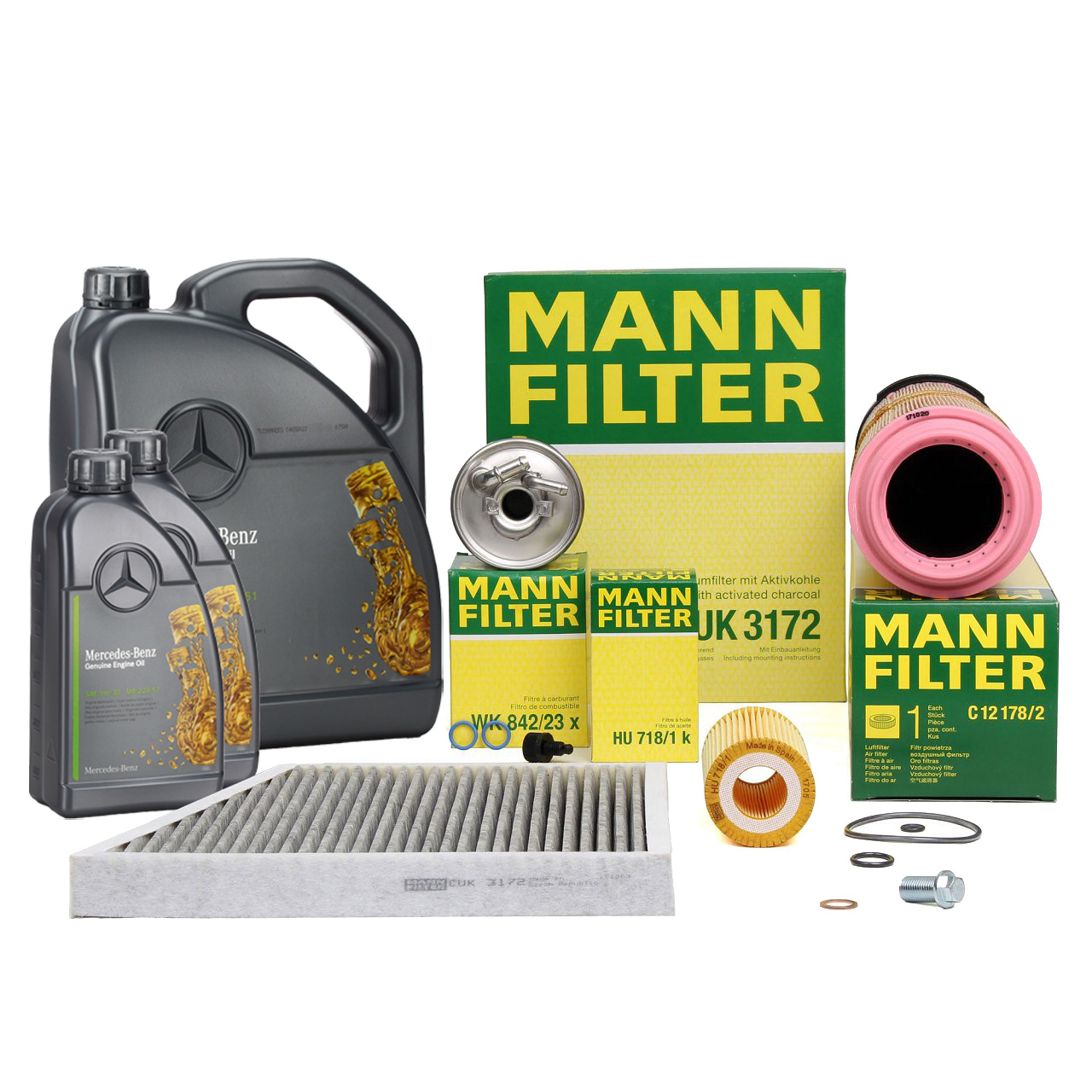 MANN Filterset 4-tlg + 7L ORIGINAL 5W30 Motoröl MERCEDES W211 E200/220CDI OM646 136/170 PS