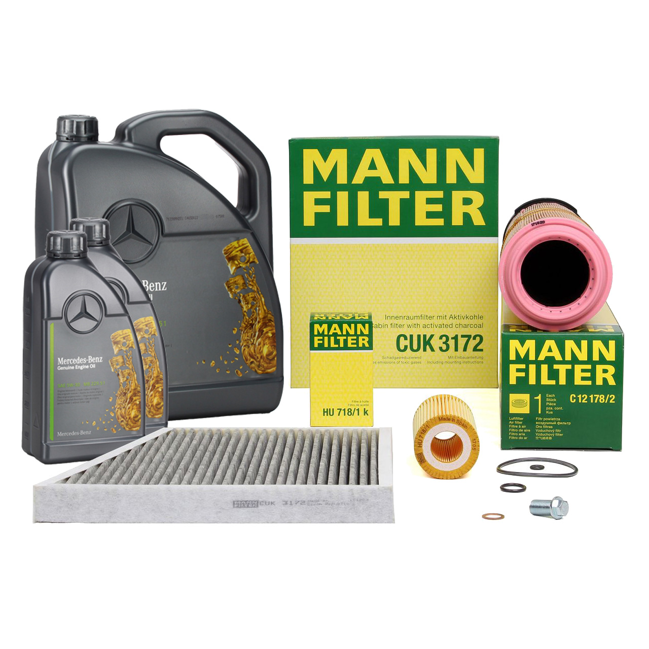 MANN Filterset 3-tlg + 7L ORIGINAL 5W30 Motoröl MERCEDES W211 E200/220CDI OM646 136/170 PS