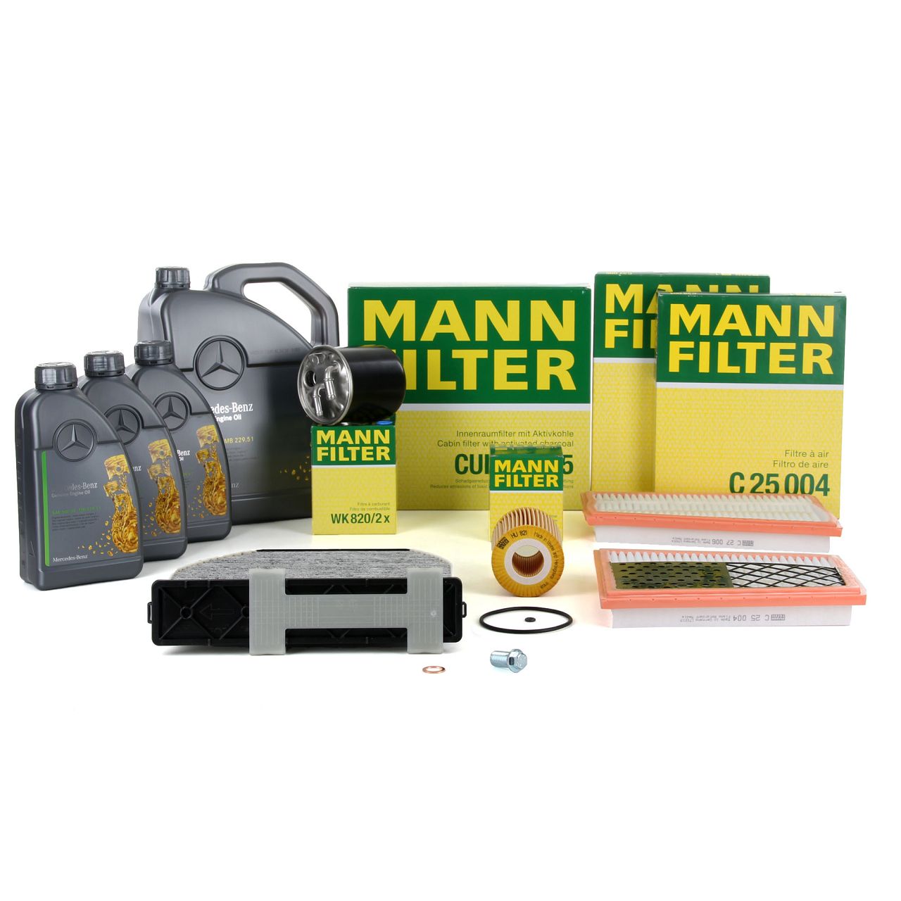 MANN Filterset 4-tlg + 8L ORIGINAL 5W30 Motoröl MERCEDES GLK X204 320CDI 4-matic OM642