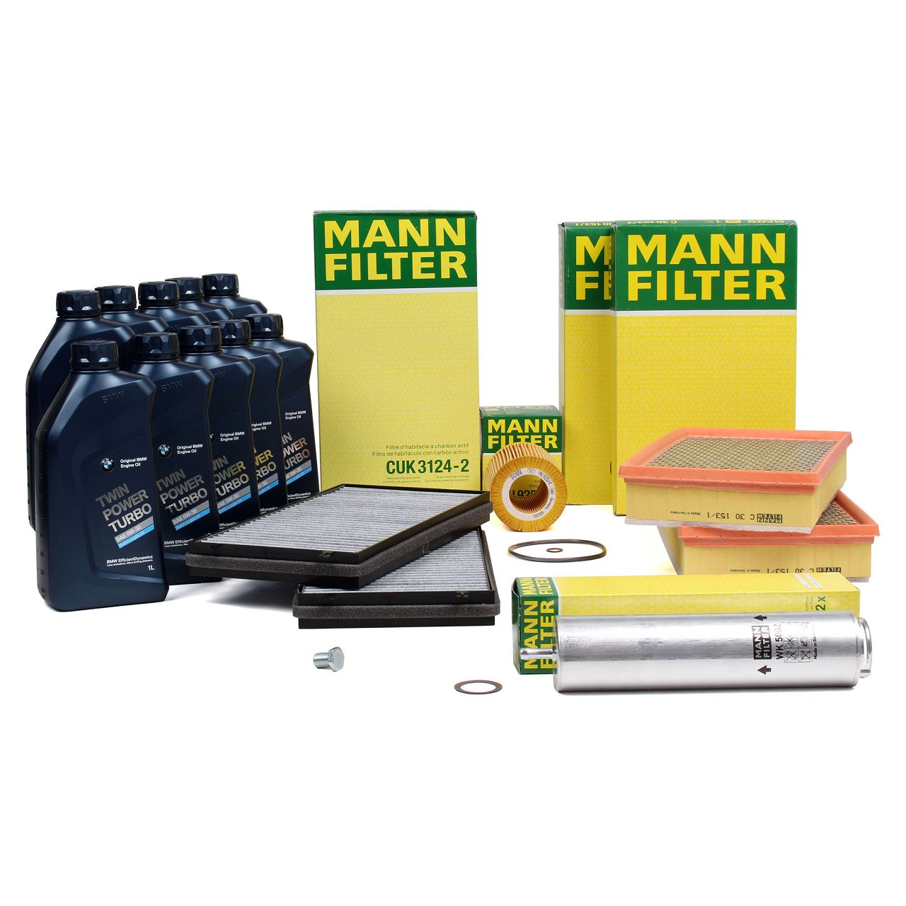 MANN Filterset 4-tlg + 10L ORIGINAL 5W30 Motoröl BMW 7er E65 E66 E67 740d 258 PS M67