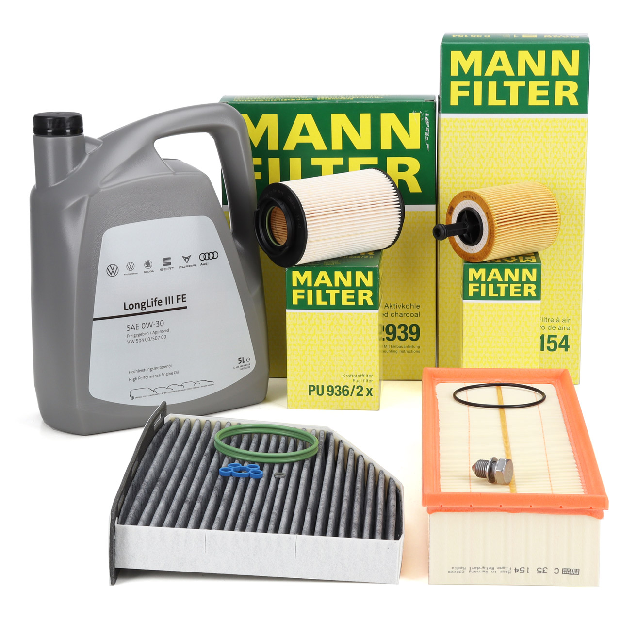 MANN Filterset 4-tlg + 5L ORIGINAL 0W30 Motoröl VW Golf 5 Touran A3 8P Leon  1.9/2.0 TDI