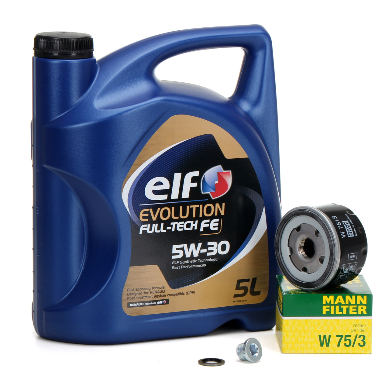 5L elf Evolution Full-Tech FE 5W-30 Motoröl + MANN W75/3 Ölfilter RENAULT Laguna Megane