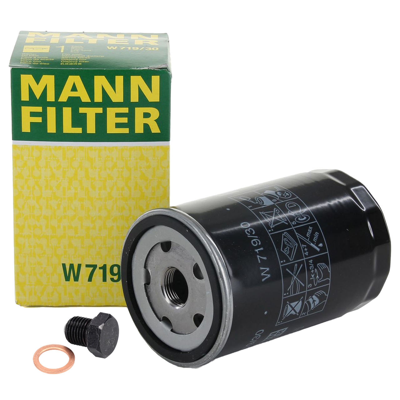 MANN W719/30 Ölfilter + Schraube VW Golf 3 4 Passat B3/B4 B5 Sharan T4 Vento 1.6 1.8 2.0