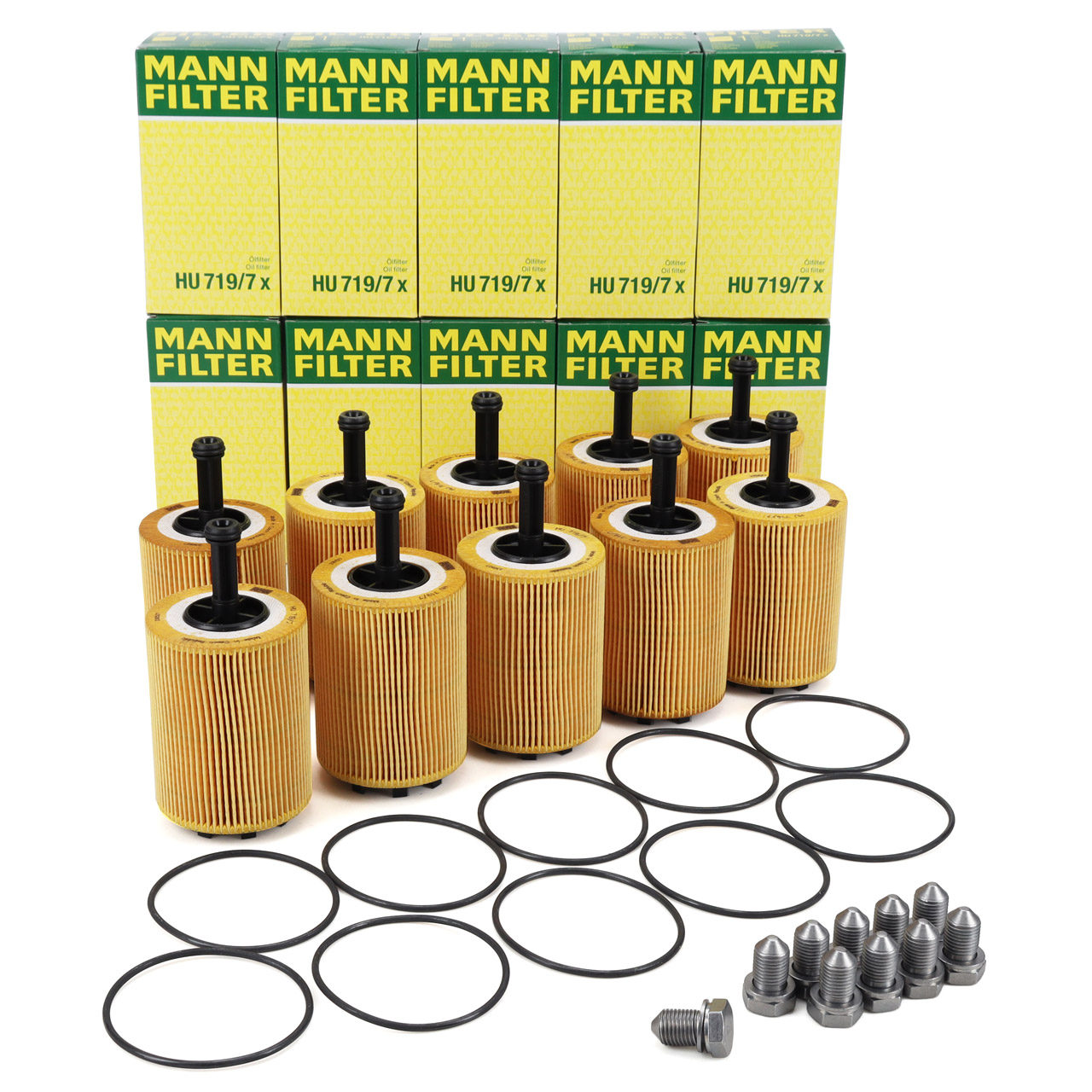 10 MANN Oil Filters + Screw for VW Golf 4, 5, 6, Passat, Polo, Sharan, Touran, T4, T5 (1.2&ndash;2.5 TDI)
