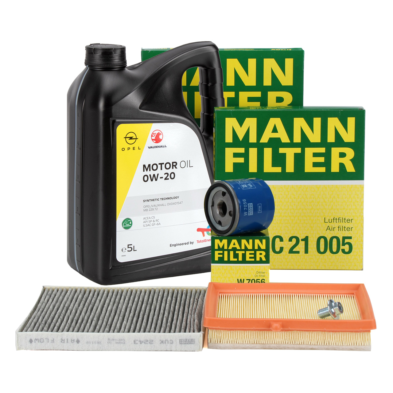 MANN Filterset + 5L ORIGINAL 0W20 Motoröl OPEL Adam (M13) 1.0 90/115 PS