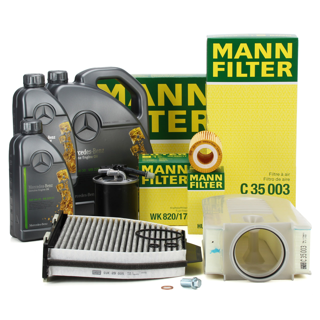 MANN Filterset 4-tlg + 7L ORIGINAL 5W30 Motoröl MERCEDES W204 C218 W212 X204 OM651