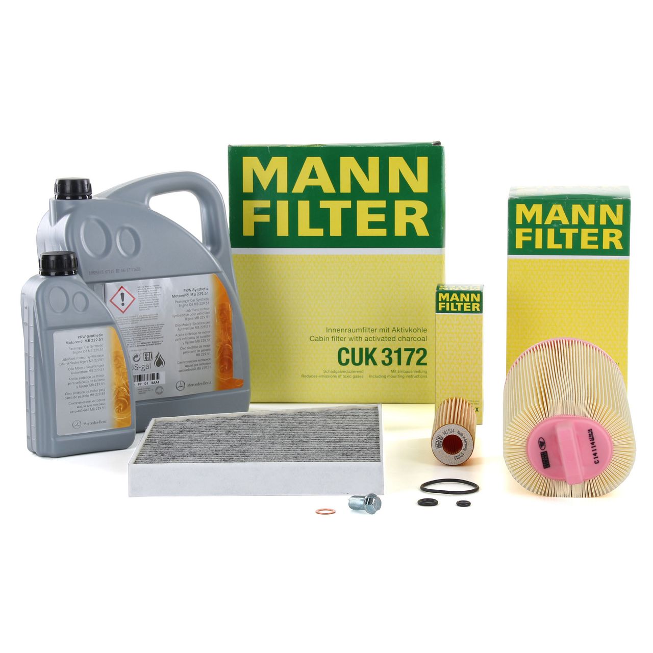 MANN Filterset + 6L ORIGINAL 5W30 Motoröl MERCEDES W211 S211 E200 Kompressor / NGT M271