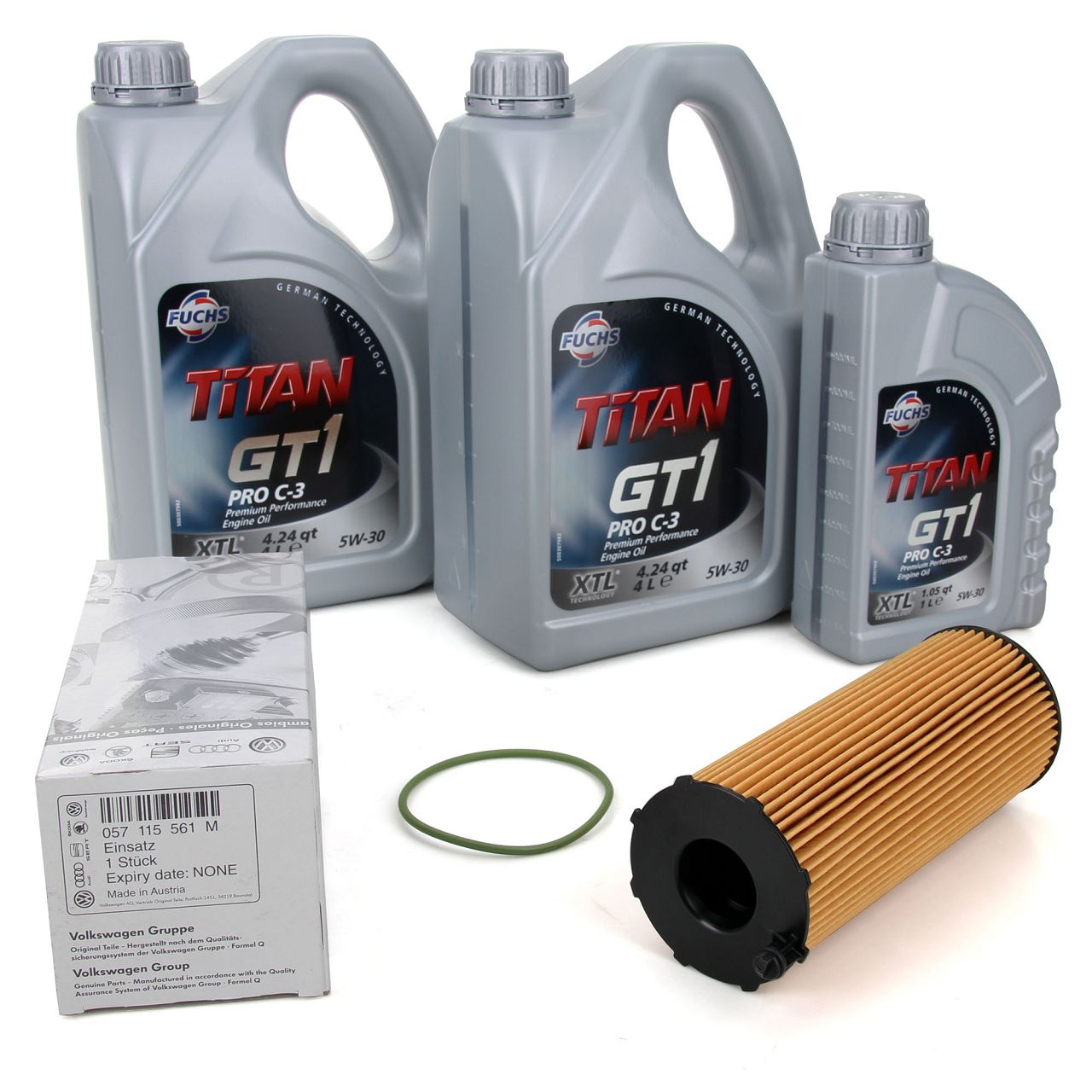 9 Liter FUCHS Motoröl TITAN GT1 PRO C-3 5W30 + ORIGINAL VAG Ölfilter 057115561M