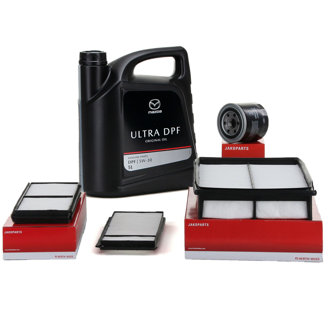 HERTH+BUSS Filterset 3-tlg + 5L ORIGINAL 5W30 ULTRA DPF Motor&ouml;l f&uuml;r MAZDA 3 BK 5 CR19 2.0