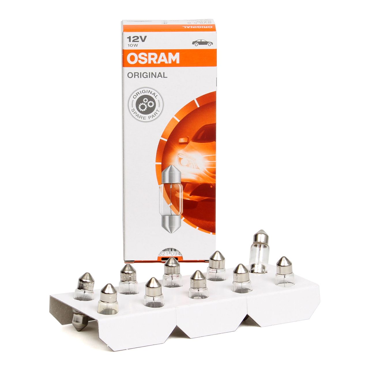 10x OSRAM Glühlampe Sockelglühlampe ORIGINAL-Line C10W 12V 10W SV8,5-8 10,5x31