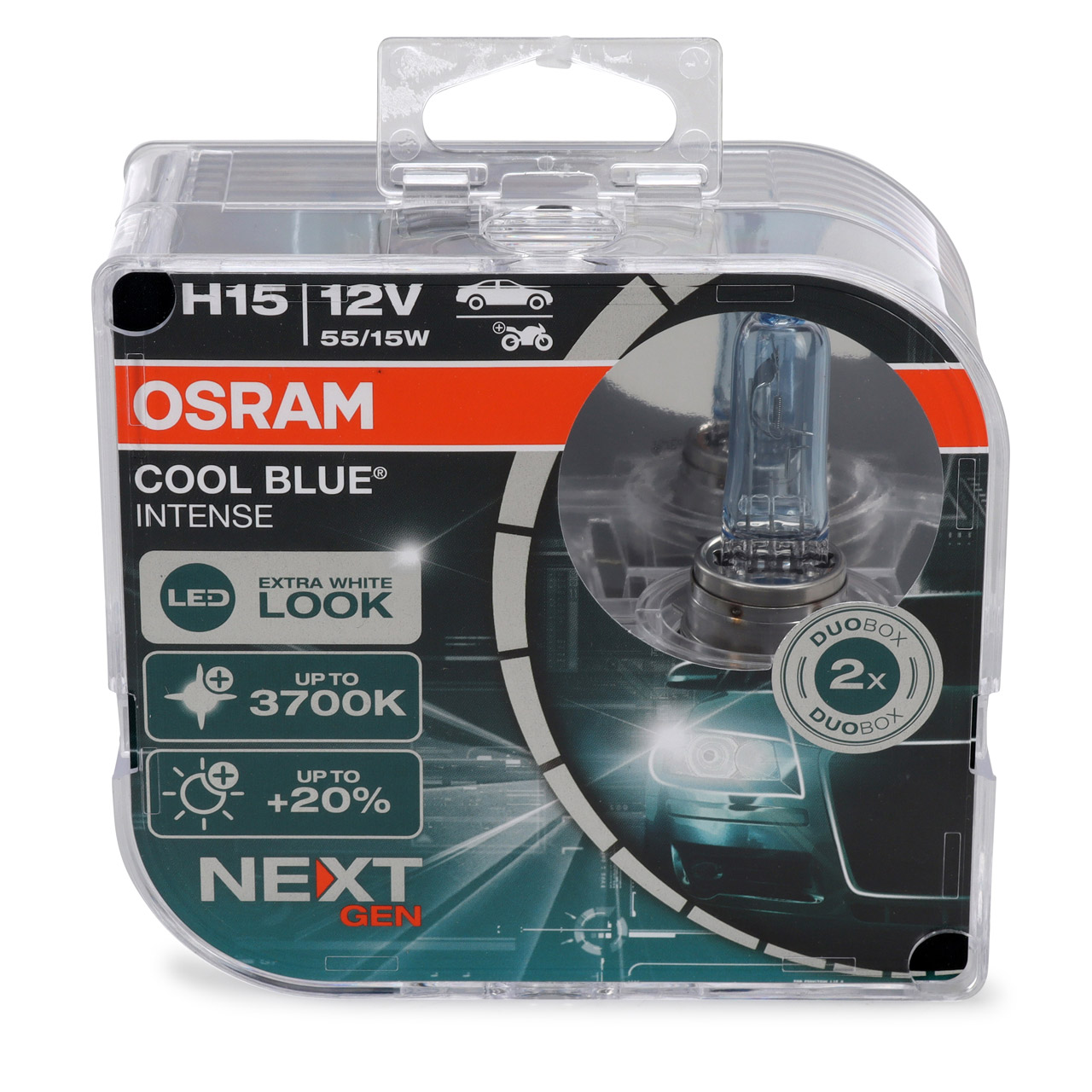 2x OSRAM Glühlampe H15 COOL BLUE INTENSE Next Gen 12V 55/15W PGJ23T-1 +20% 3700K