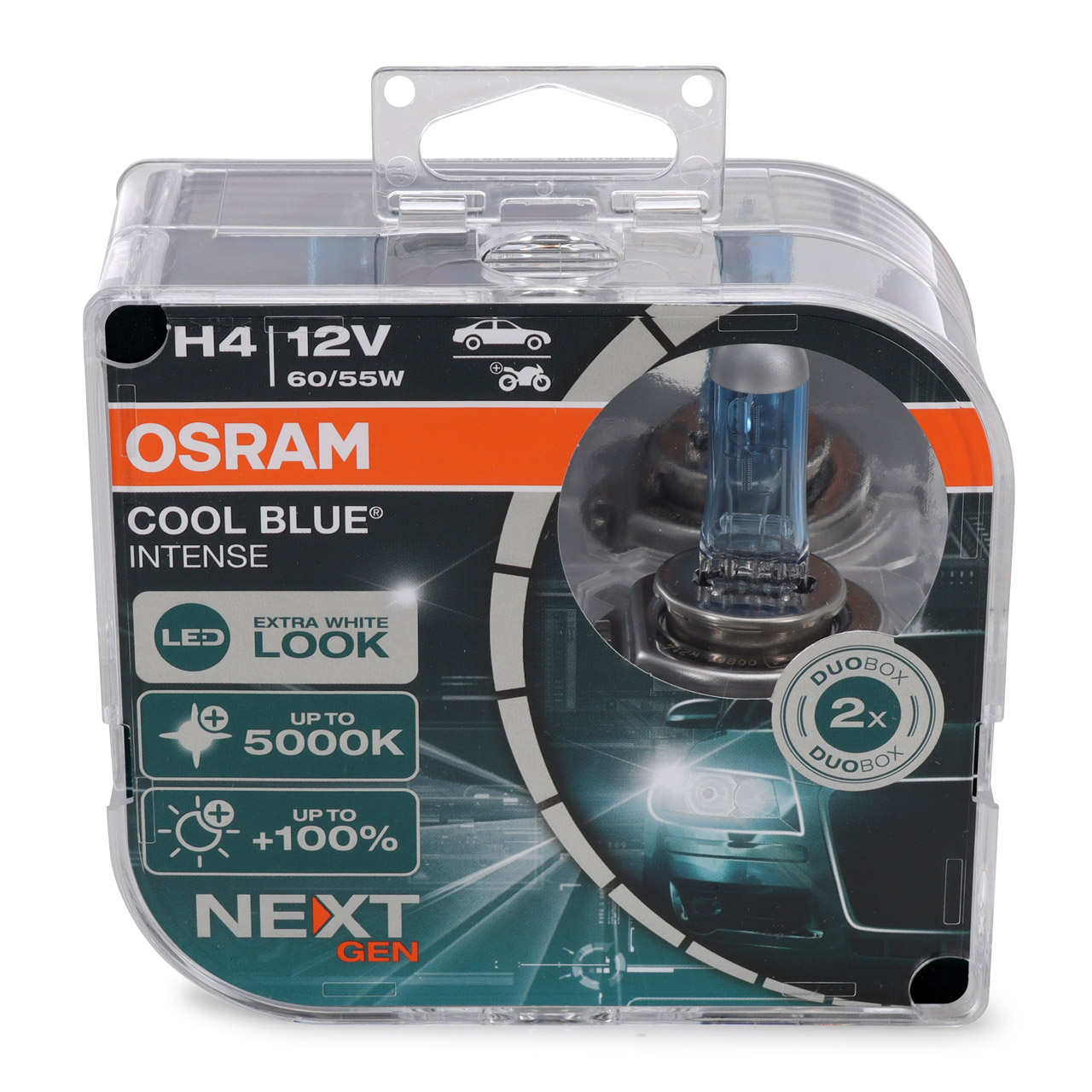 2x OSRAM Glühlampe H4 COOL BLUE INTENSE Next Gen 12V 60/55W P43t +100% 5000K