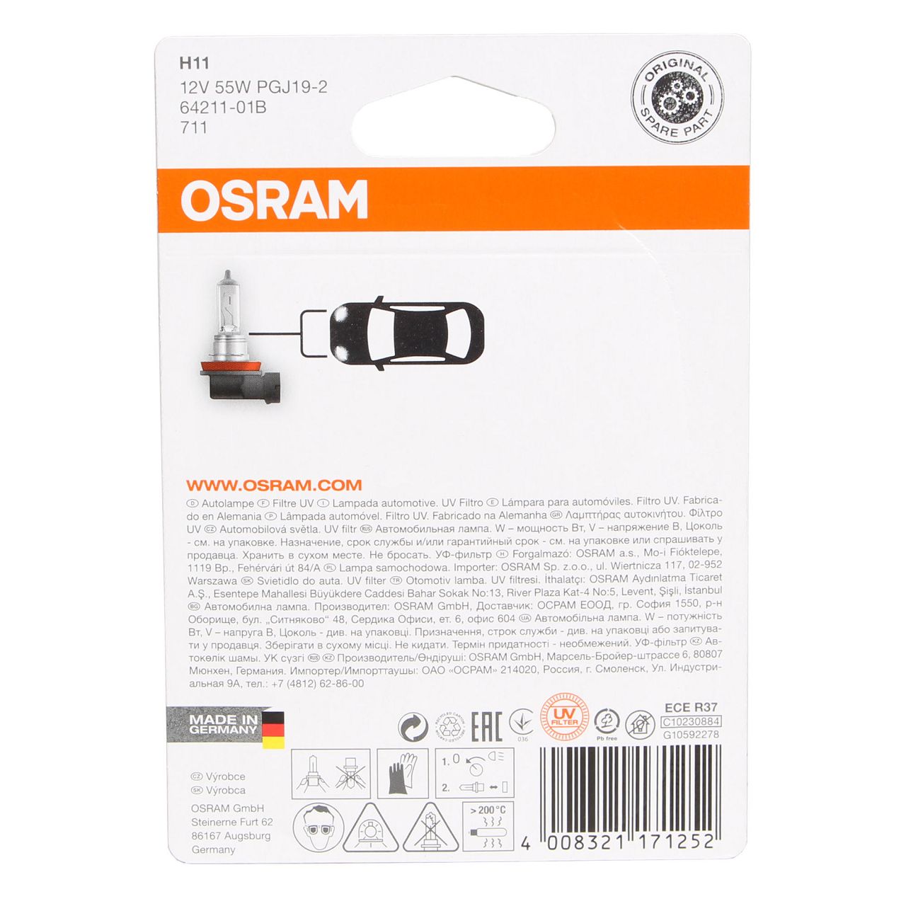 OSRAM Halogenlampe H11 ORIGINAL LINE 12V 55W PGJ19-2 64211-01B