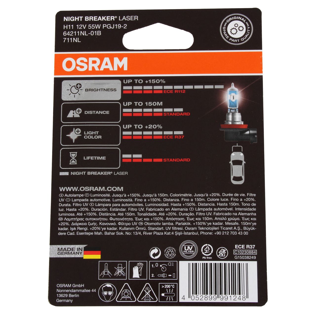 OSRAM Glühlampe H11 NIGHT BREAKER LASER 12V 55W PGJ19-2 next Generation +150%