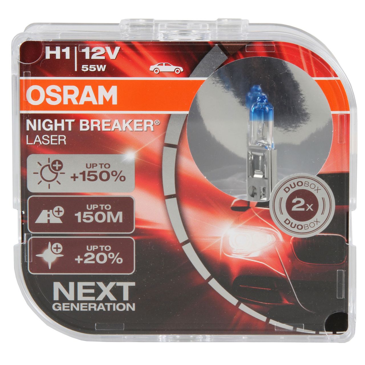 2x OSRAM Glühlampe H1 NIGHT BREAKER LASER 12V 55W P14,5s next Generation +150%
