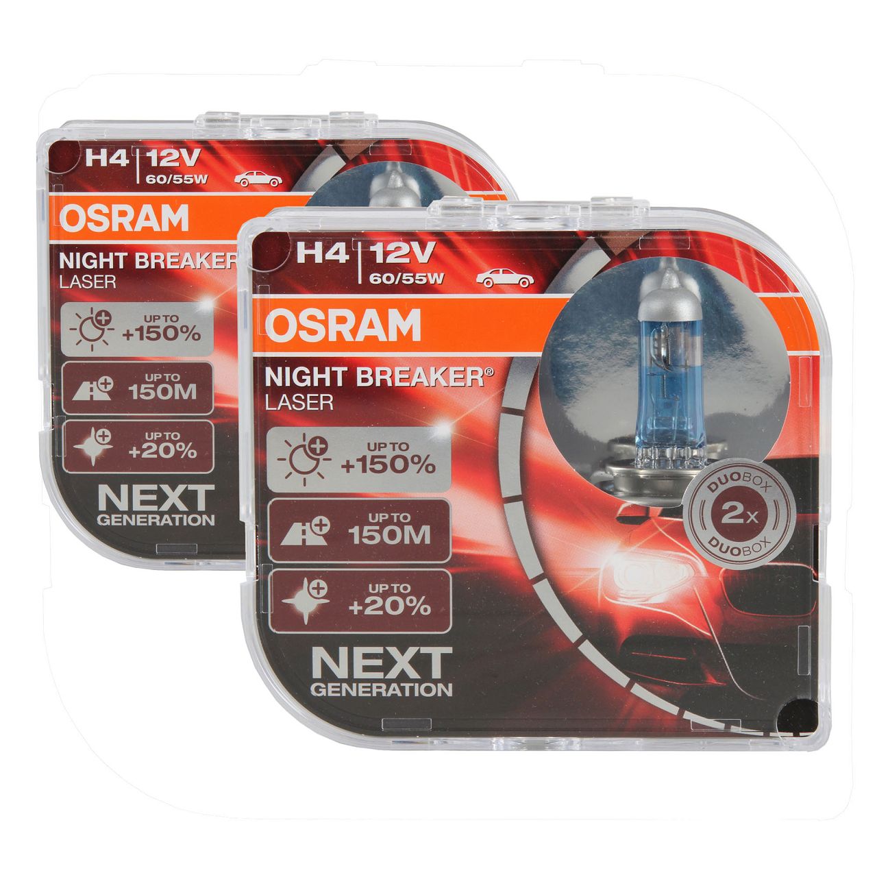 4x OSRAM Glühlampe H4 NIGHT BREAKER LASER 12V 60/55W P43t next Generation +150%