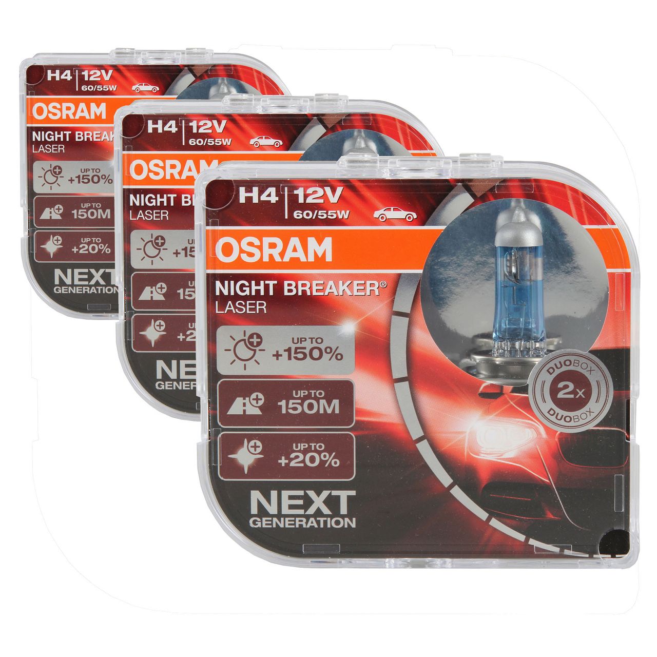 6x OSRAM Glühlampe H4 NIGHT BREAKER LASER 12V 60/55W P43t next Generation +150%