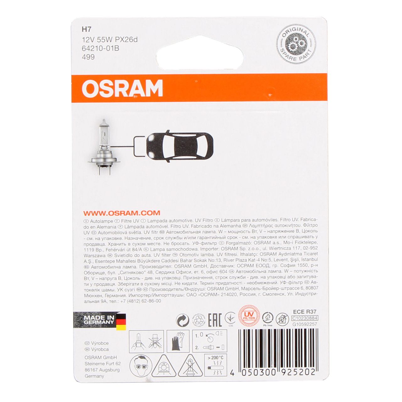 OSRAM Lampe Halogenlampe H7 ORIGINAL LINE 12V 55W (1 Stück) PX26d 64210-01B