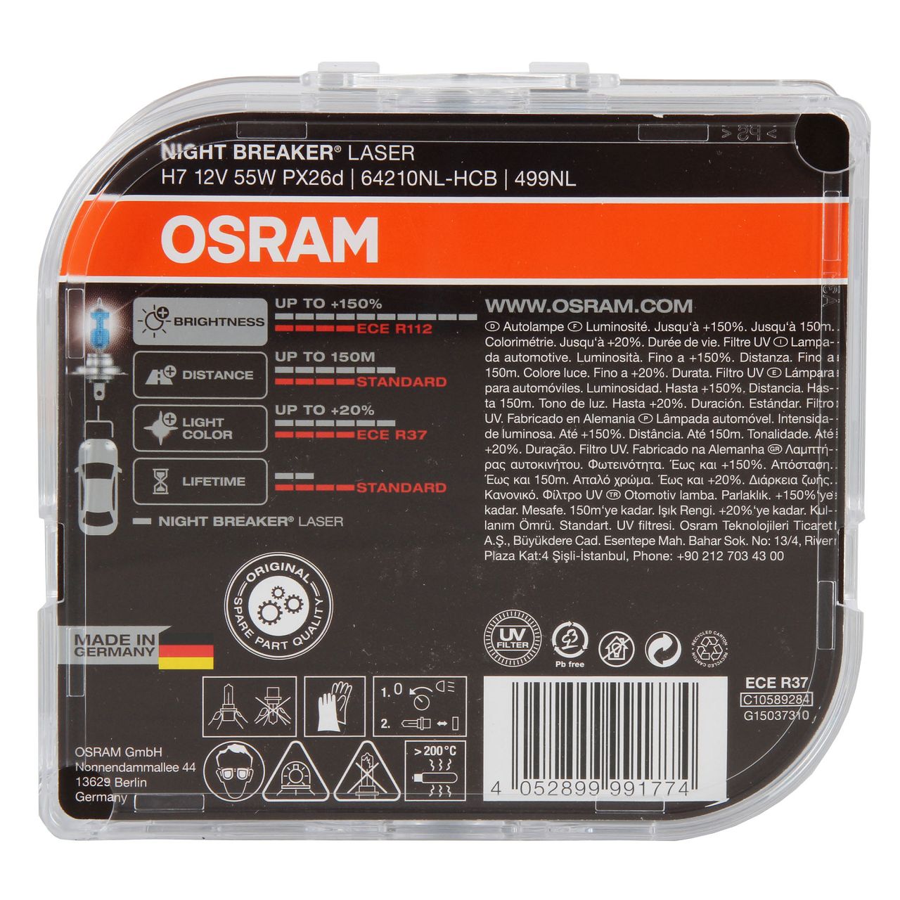 2x OSRAM Glühlampe H7 NIGHT BREAKER LASER 12V 55W PX26d next Generation +150%