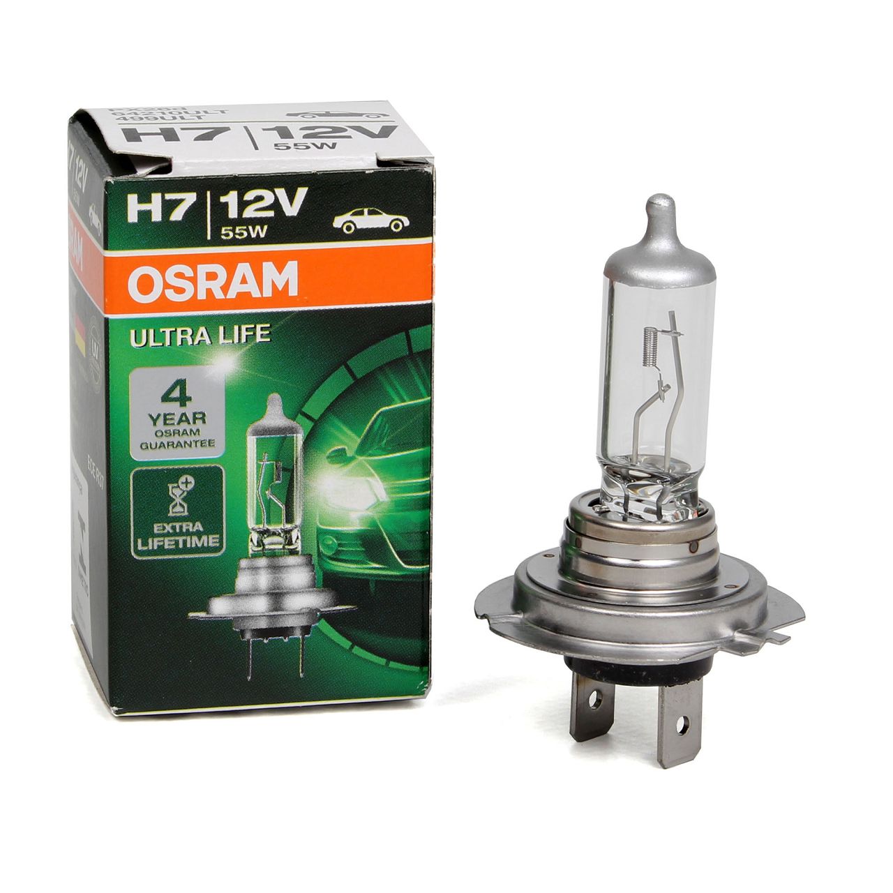 OSRAM Lampe Halogenlampe H7 ULTRA LIFE 12V 55W (1 Stück) PX26d 64210ULT
