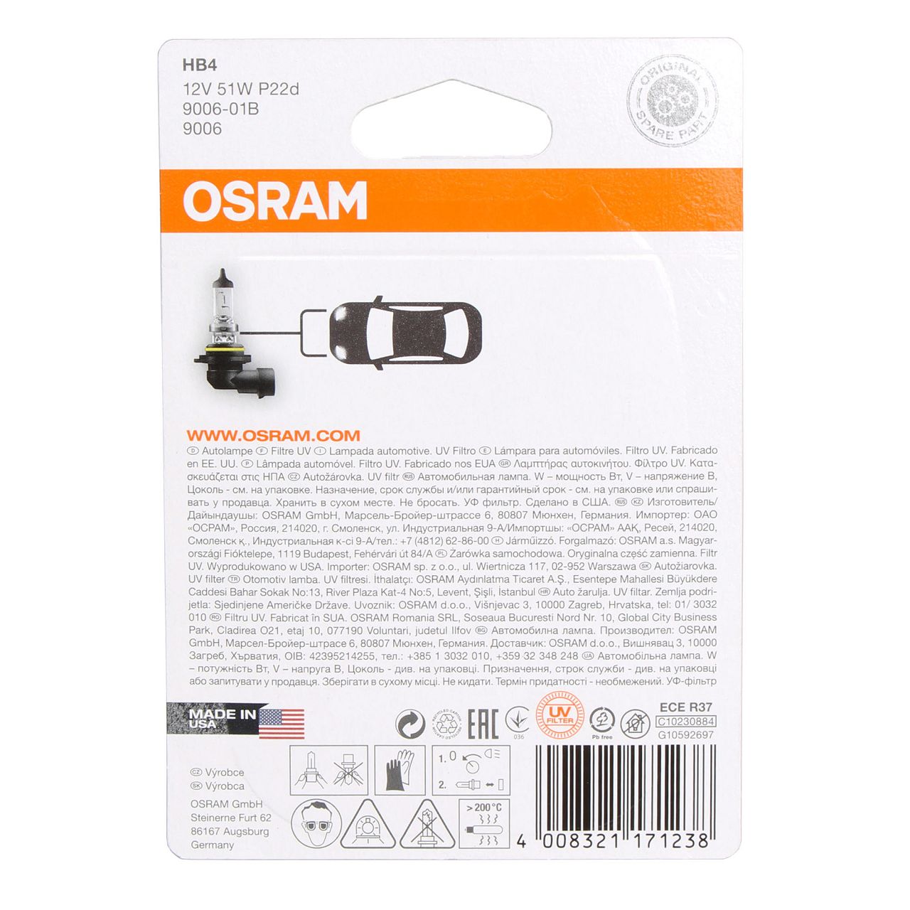 OSRAM Halogenlampe HB4 ORIGINAL LINE 12V 51W P22d 9006-01B