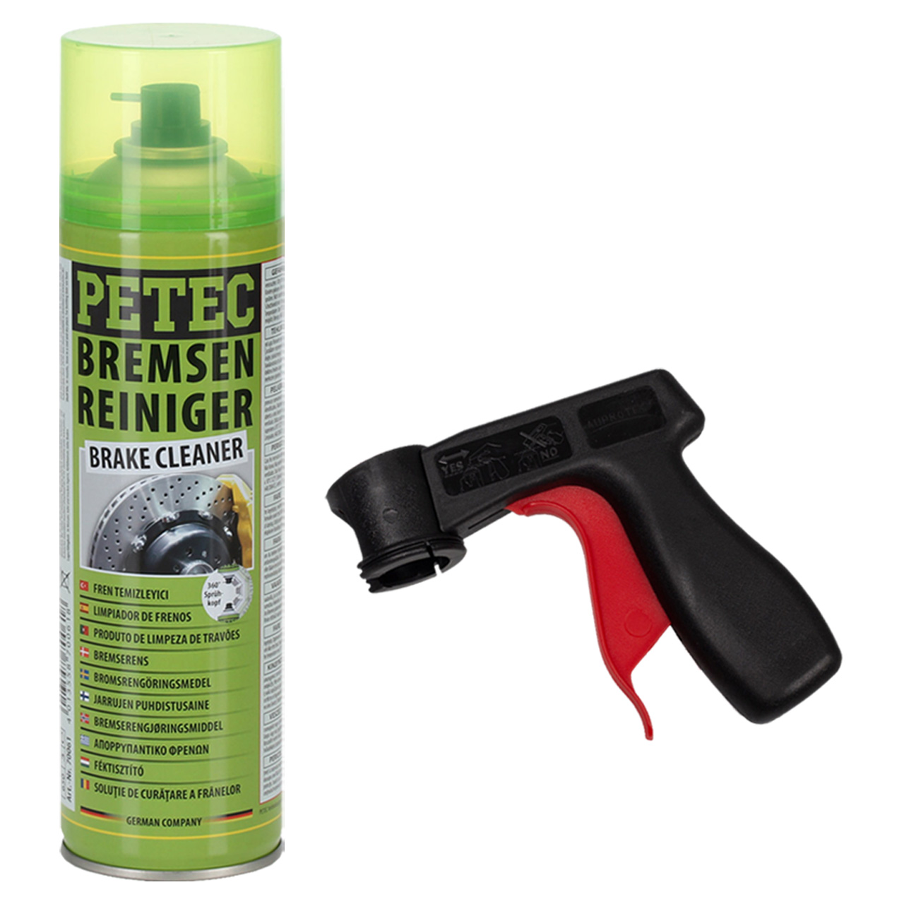 PETEC Bremsenreiniger Entfetter Montagereiniger Acetonfrei 500ml + Pistolengriff