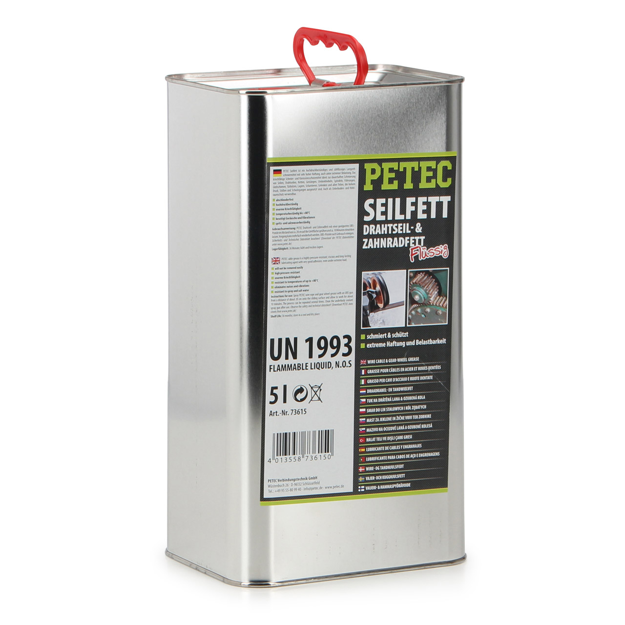 PETEC 73615 Seilfett Drahtseil-& Zahnradfett Seilschutz Fett flüssig 5L 5 Liter