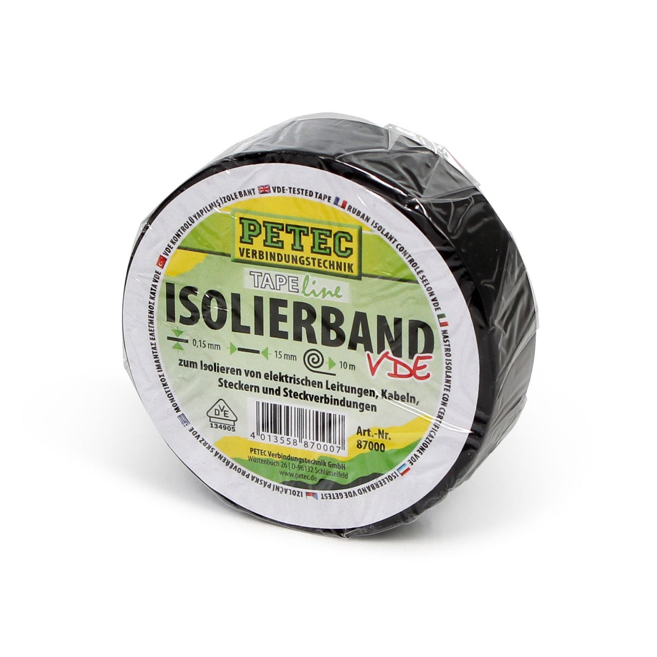 PETEC 87000 Isolierband VDE Klebeband Isolier-Tape ISO-Band 15mm x  10m SCHWARZ 