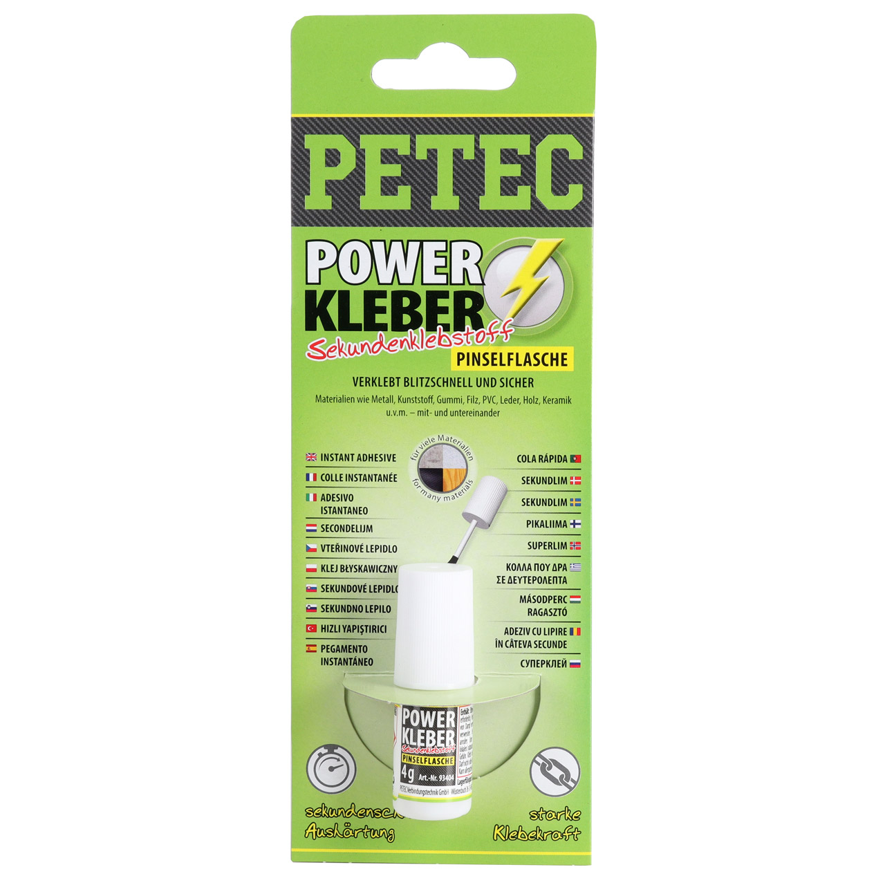 PETEC 93404 Power Kleber Sekundenklebstoff Sekundenkleber Pinsel-Flasche 4g