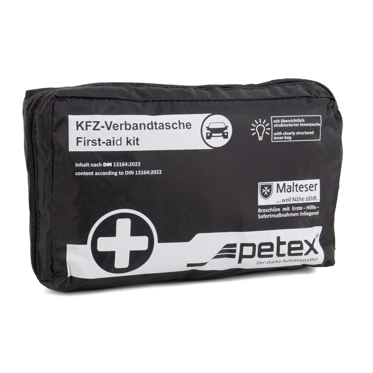 4x PETEX KFZ Verbandtasche Verbandkasten Erste-Hilfe SCHWARZ DIN13164-2022 (MHD 04.2028)