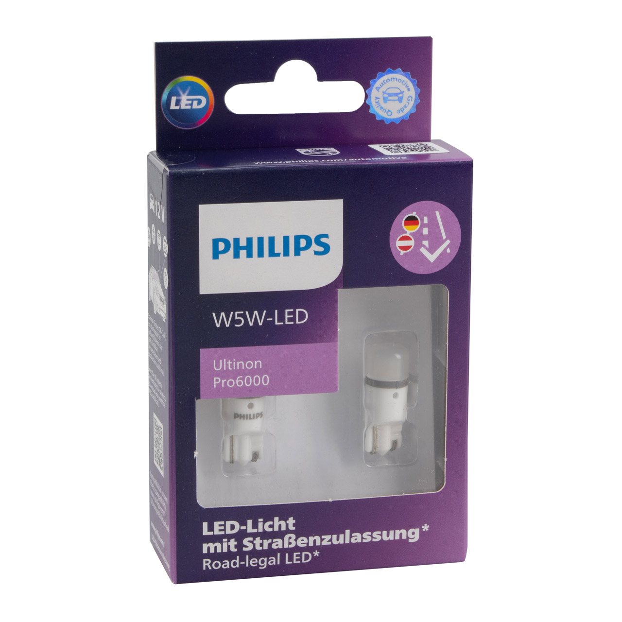 2x Philips LED Glassockelbirne W 5W Ultinon Pro6000 mit Straßenzulassung 6000K