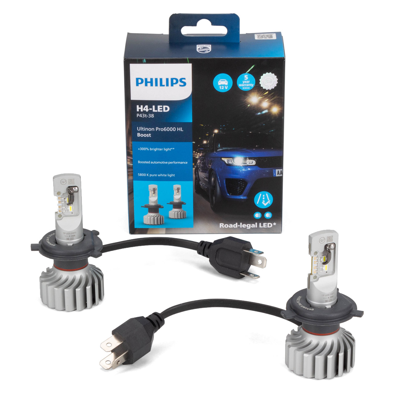 2x PHILIPS Ultinon Pro6000 HL Boost H4 LED mit Straßenzulassung 12V +300% 5.800K