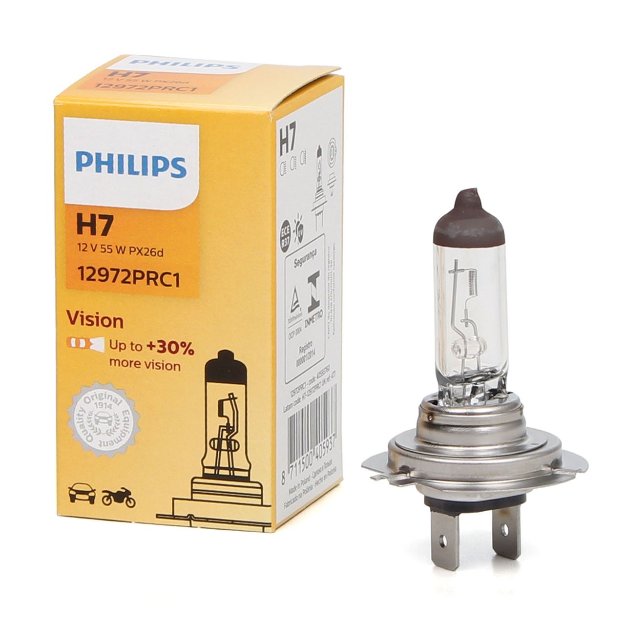 PHILIPS Halogenlampe Glühlampe H7 VISION +30% 12V 55W 1er Pack