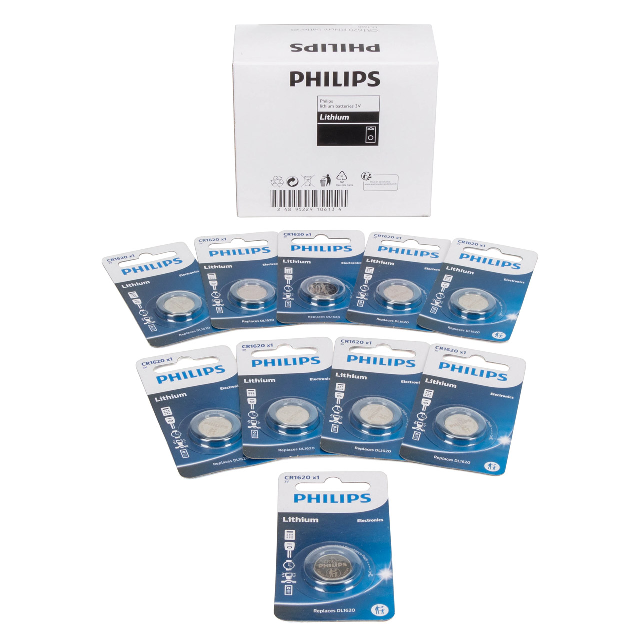 10x PHILIPS Lithium 3V CR1620 DL1620 Knopfzelle Knopfbatterie Batterie (MHD 12.2027)