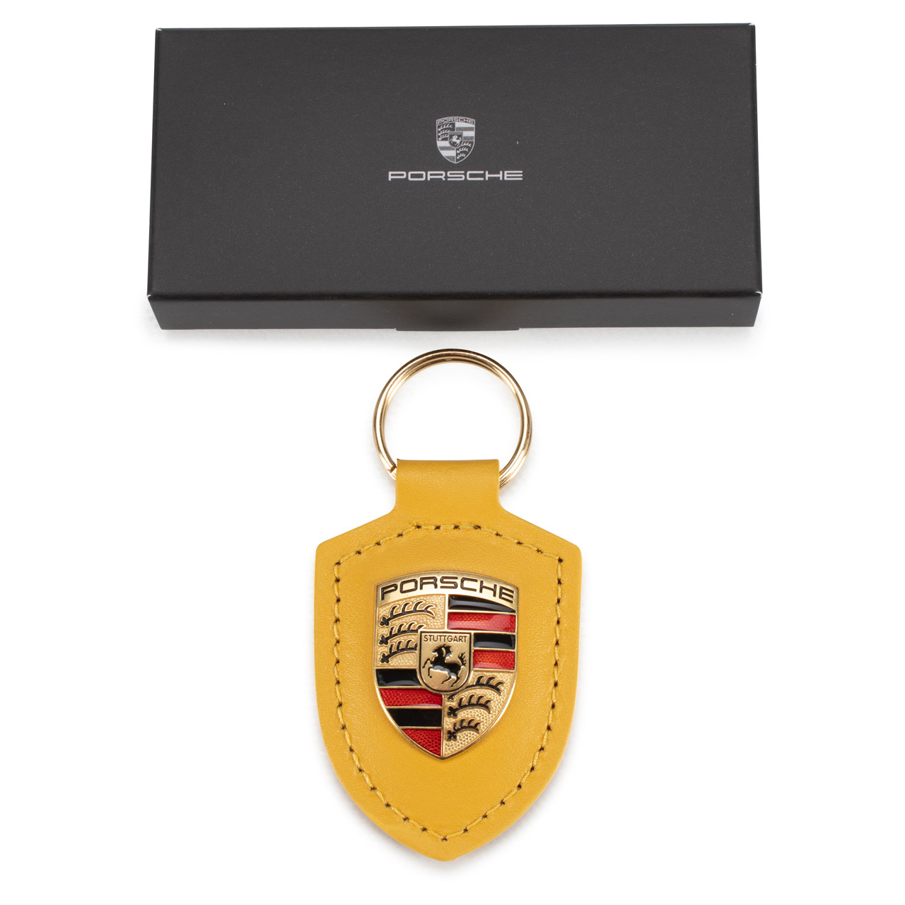 ORIGINAL Porsche Schlüsselanhänger SPEEDGELB Leder mit Wappen WAP0500200M12H