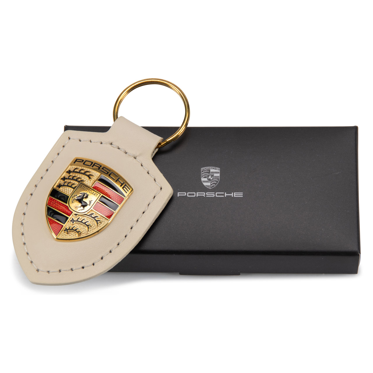 ORIGINAL Porsche Schlüsselanhänger BEIGE Leder mit Wappen WAP0500960E