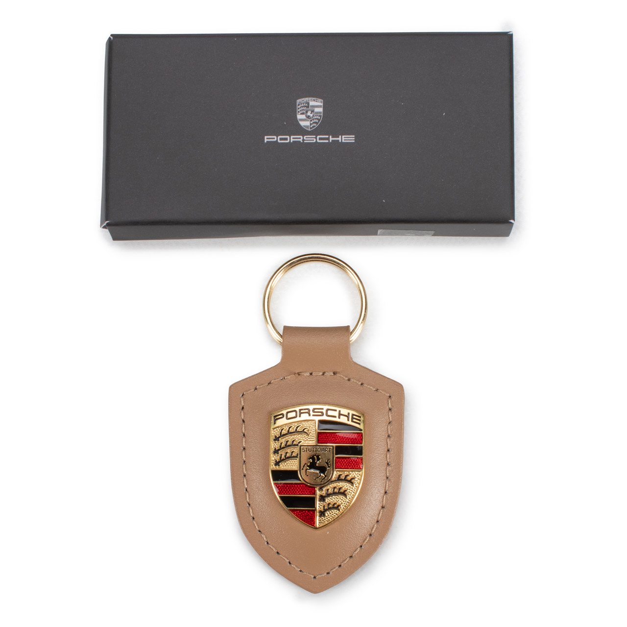 ORIGINAL Porsche Schlüsselanhänger BEIGE/BRAUN Leder mit Wappen WAP0500980H