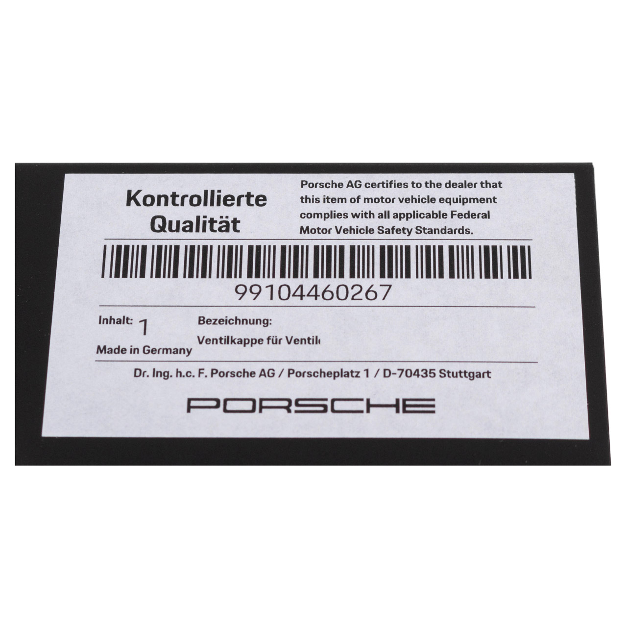 4x ORIGINAL Porsche Ventilkappe Schwarz mit Wappen für RDK Sensoren 99104460267