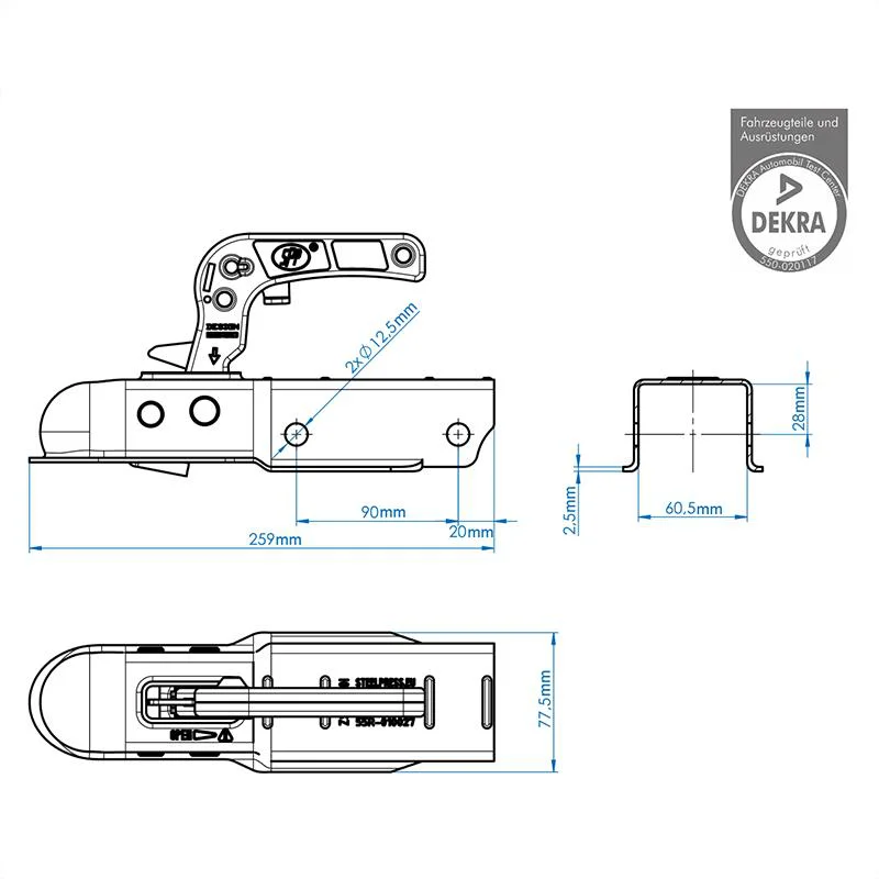 PROPLUS 341004 Kugelkupplung ECKIG 60mm für 750kg Zugvorrichtung Anhänger Zugmaul
