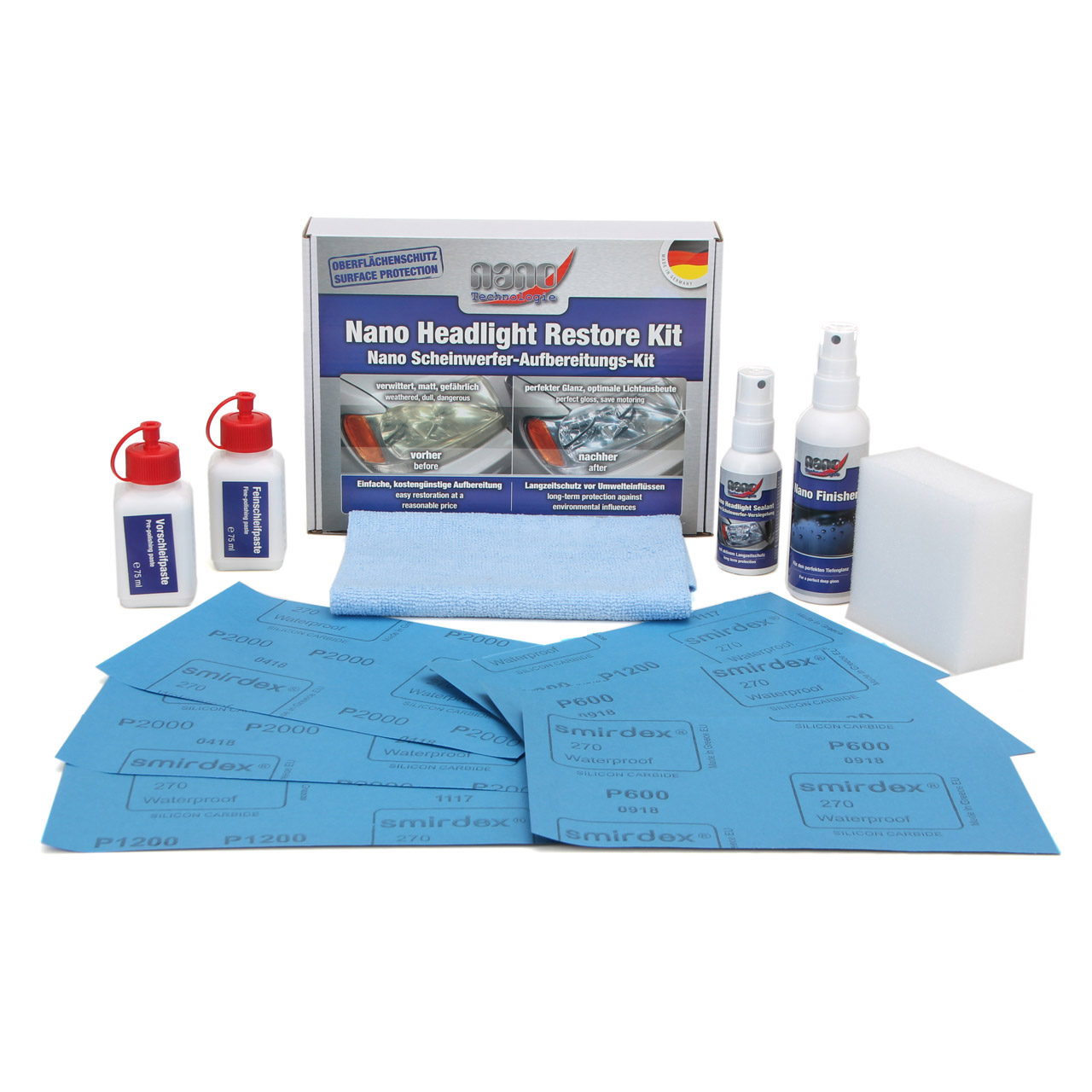 PROTEC 21182 Nano Scheinwerferreparatur Set Scheinwerfer-Aufbereitungs-Kit (MHD 04.2022)