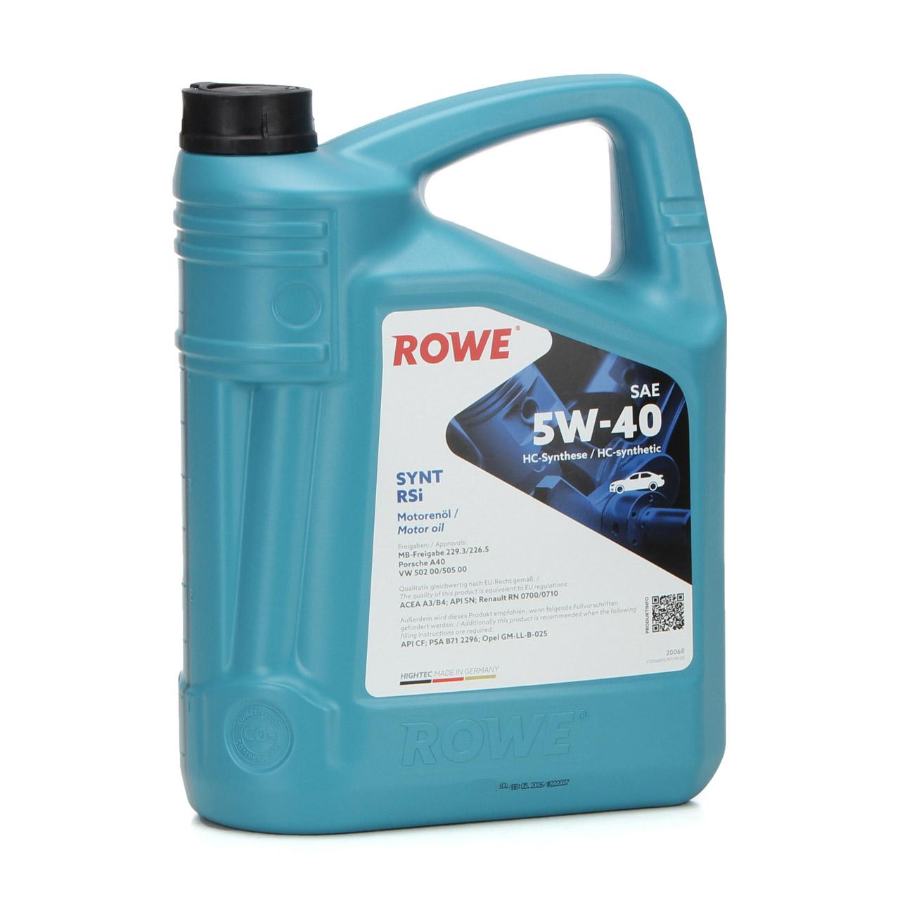 Rove масло. Rowe 5w40 Asia. Synt 5w-40 - 5 l. VW 502.00/505.00. Rowe 5w40 RSI 5л.