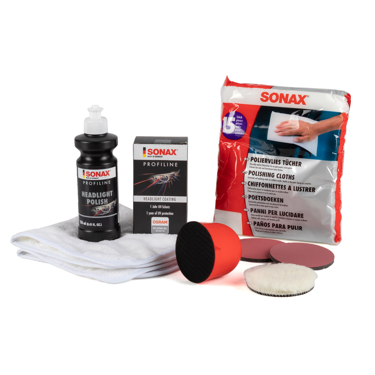 SONAX 04057410 Profiline Scheinwerfer Aufbereitungsset Reparaturset Scheinwerferpolitur