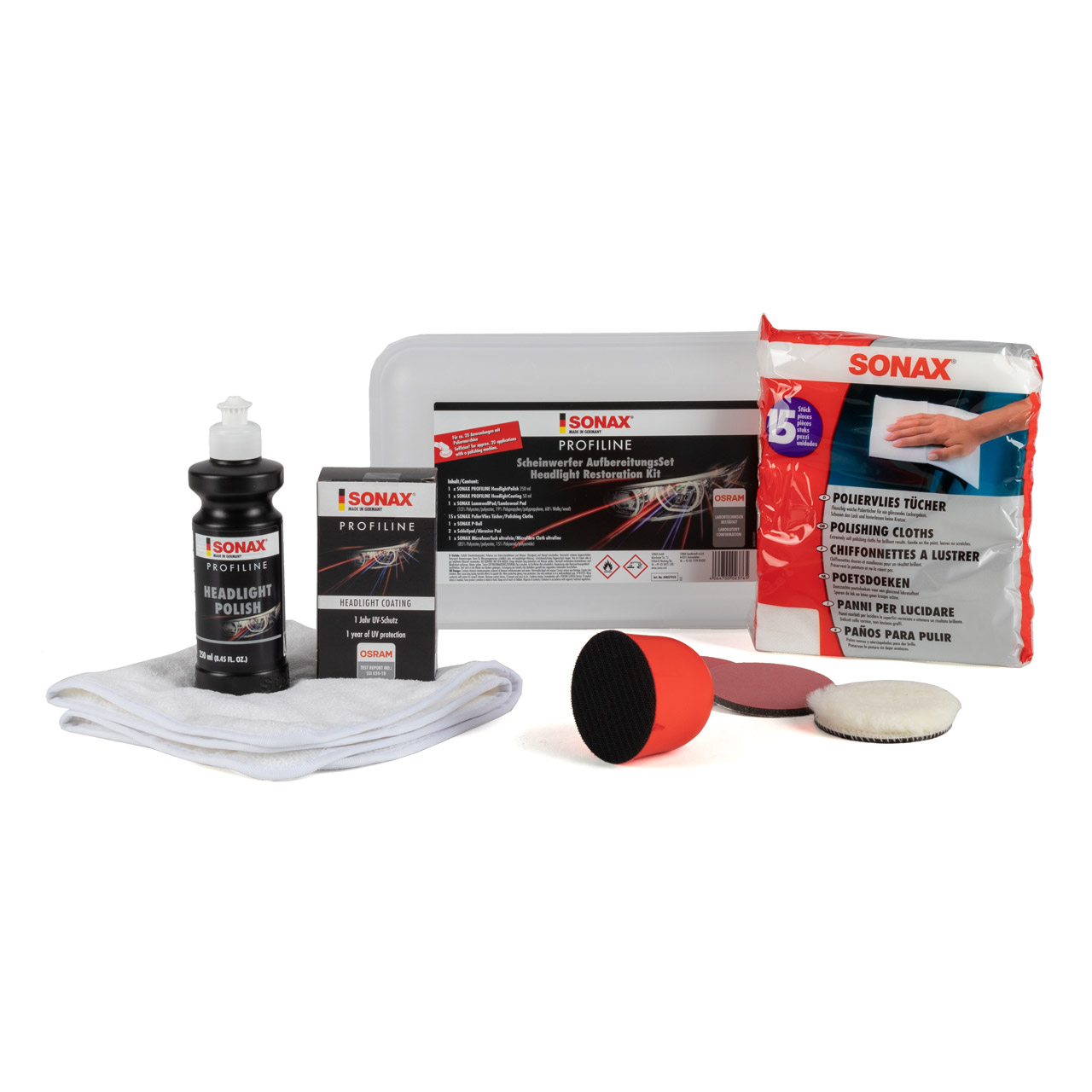 SONAX 04057410 Profiline Scheinwerfer Aufbereitungsset Reparaturset Scheinwerferpolitur