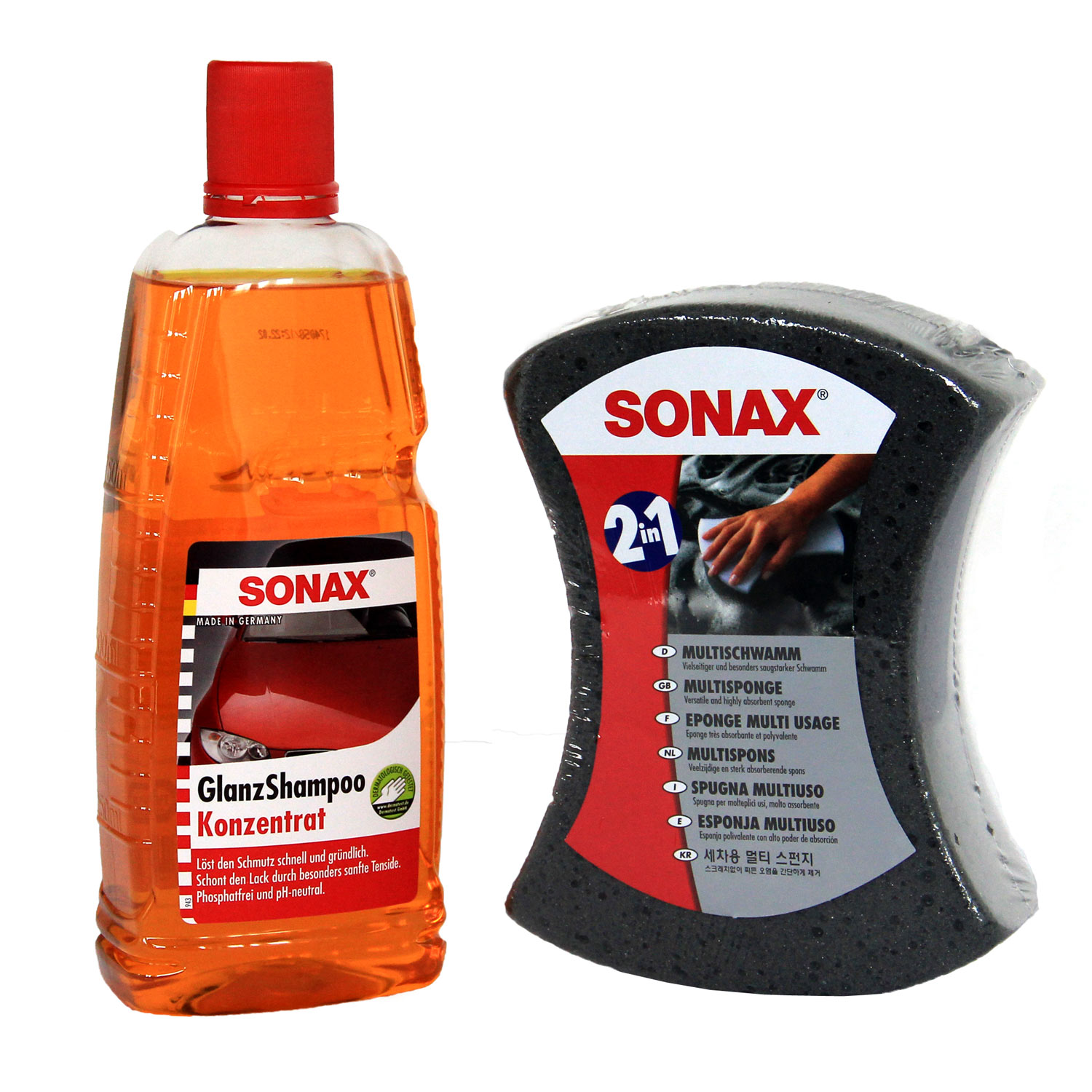 SONAX GlanzShampoo Auto-Shampoo Autoshampoo 1 Liter 314300 + Multischwamm 428000