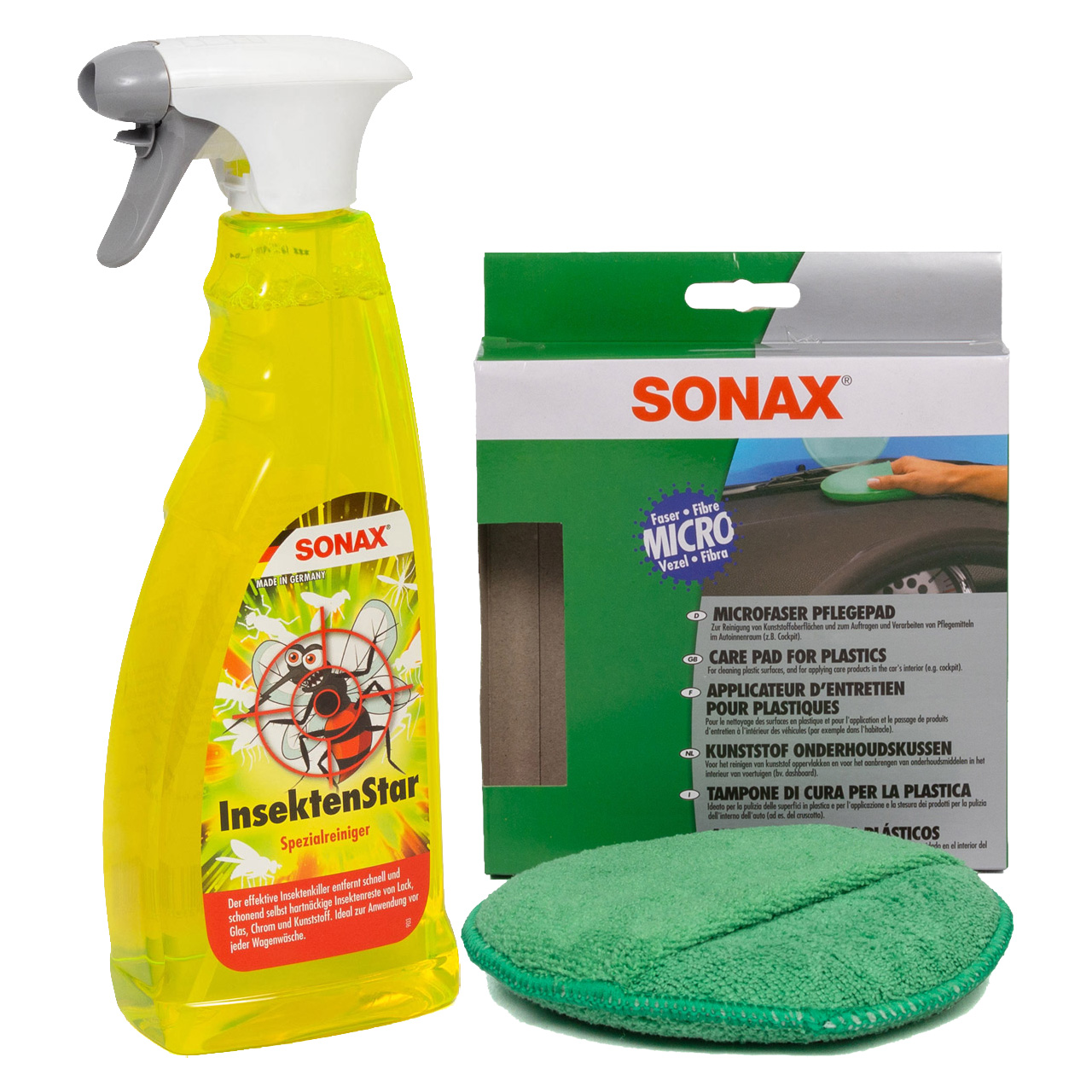 SONAX InsektenStar Insektenentferner Insektenkiller 750ml + Microfaser Pflegepad