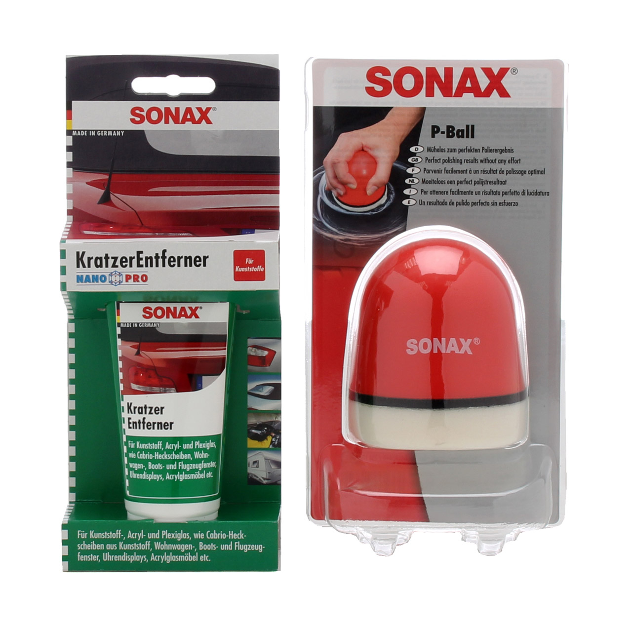 SONAX 305000 Kratzerentferner Kunststoff NanoPro 75ml + 417341 P-BALL Polierball