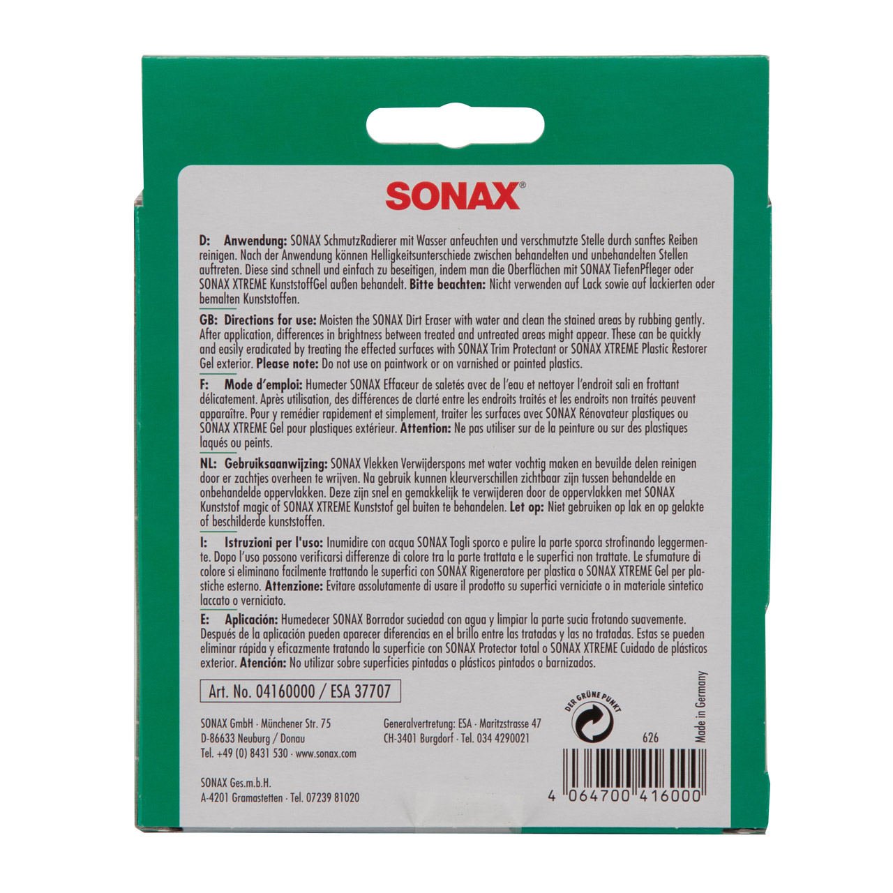 2x SONAX 04160000 Schmutzradierer Spezialschwamm Kunststoffreiniger