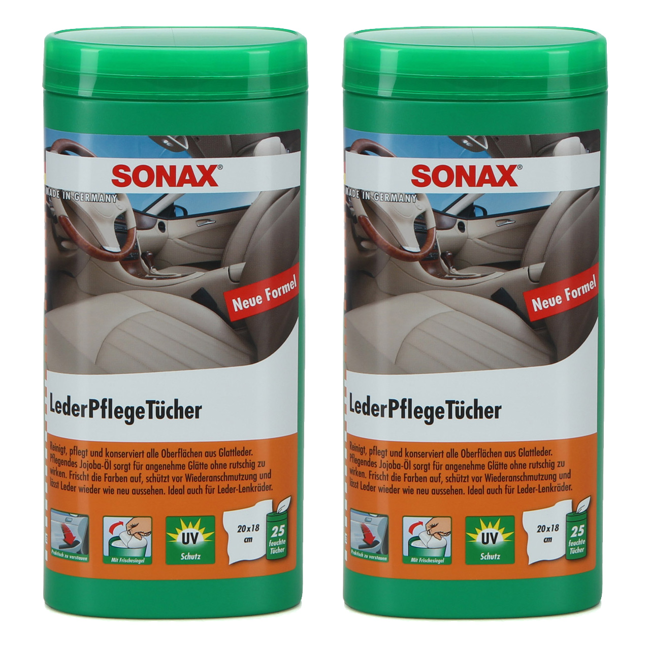 2x 25 Stück SONAX LederPflegeTücher Box Autopflege Tücherbox 412300