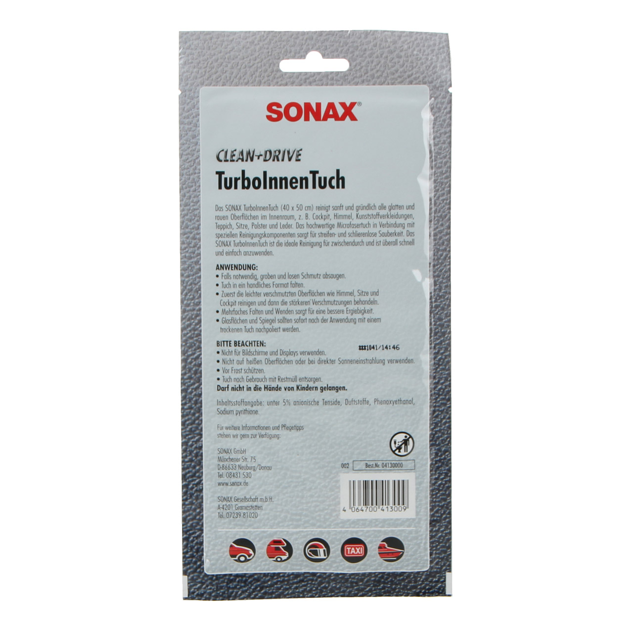 SONAX 413000 Turbo InnenTuch CLEAN&DRIVE Microfaser-Tuch 40x50cm