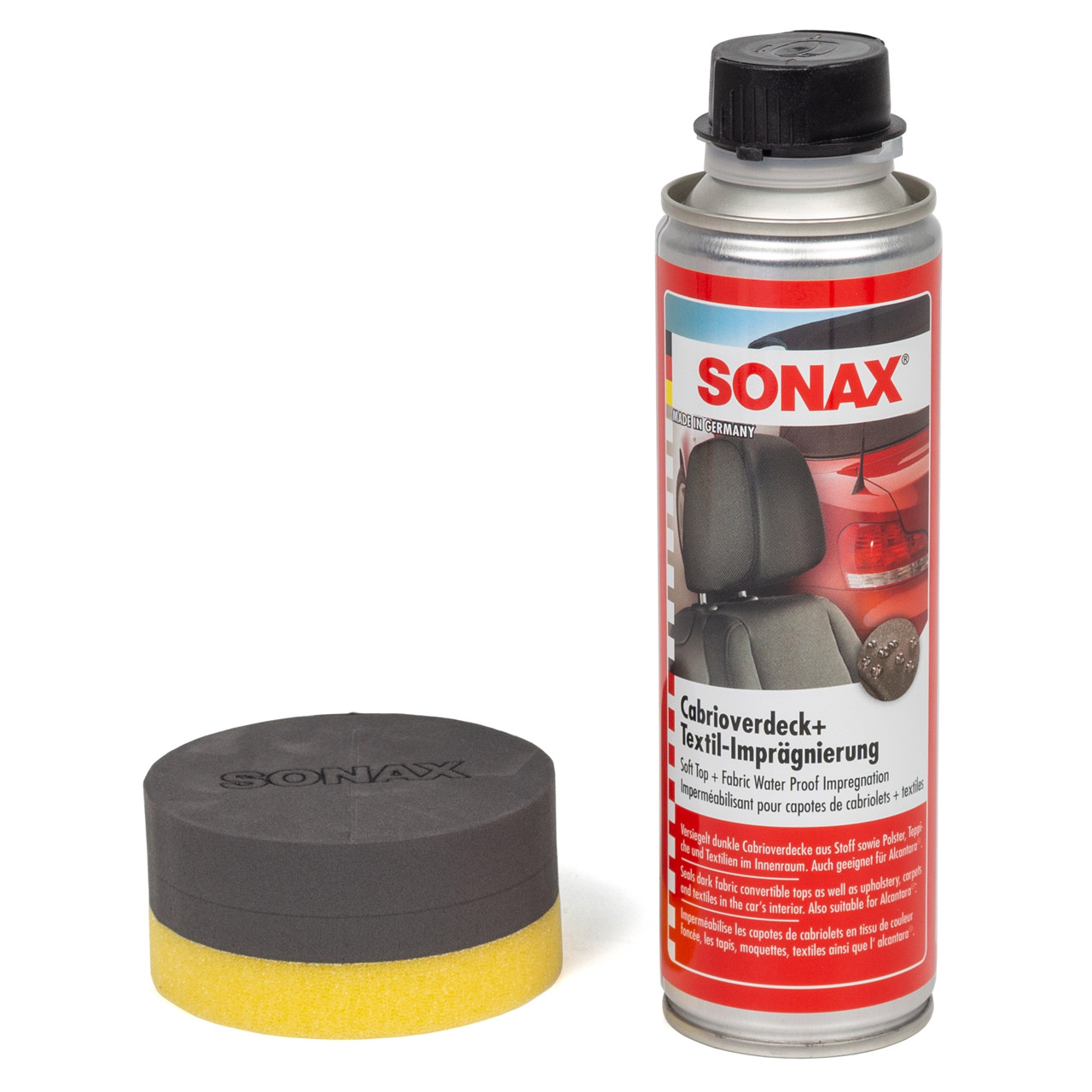 SONAX 310141 Verdeck- & Textil-Imprägnierung Spray Nässeschutz 250ml + Schwamm